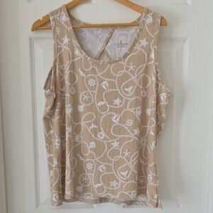 Cuddl Duds Beige and White Patterned Tank Top